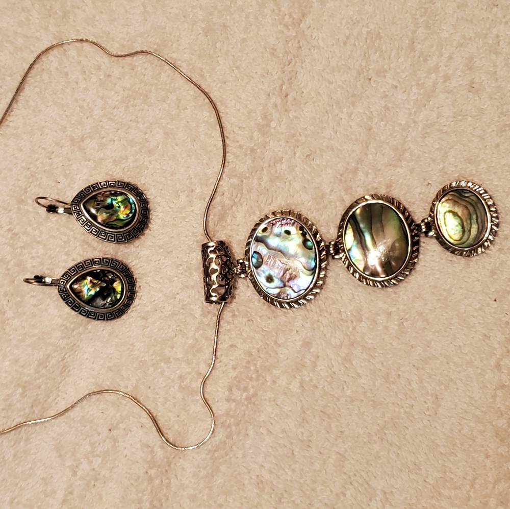 Vintage abalone necklace and earrings set